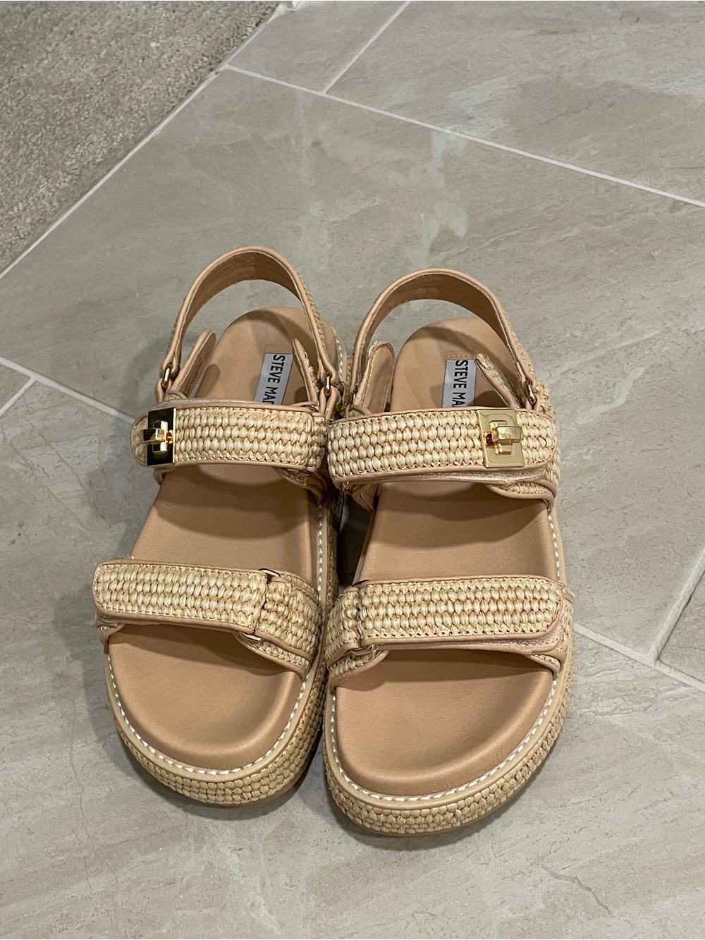Steve Madden Beige Woven Platform Sandals